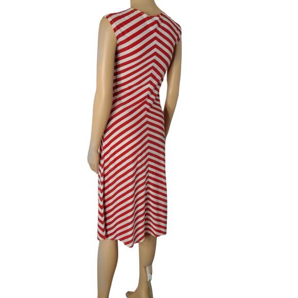 1970s Red White Bodycon Striped Fit Flare Sleeveless V Neck Dress Size Small - Picture 7 of 7